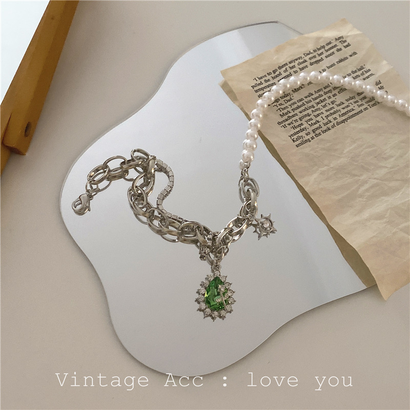 Dây chuyền mặt hình trái tim đính đá nhân tạo nhiều màu sắc phong cách thời trang hàn quốc 22870