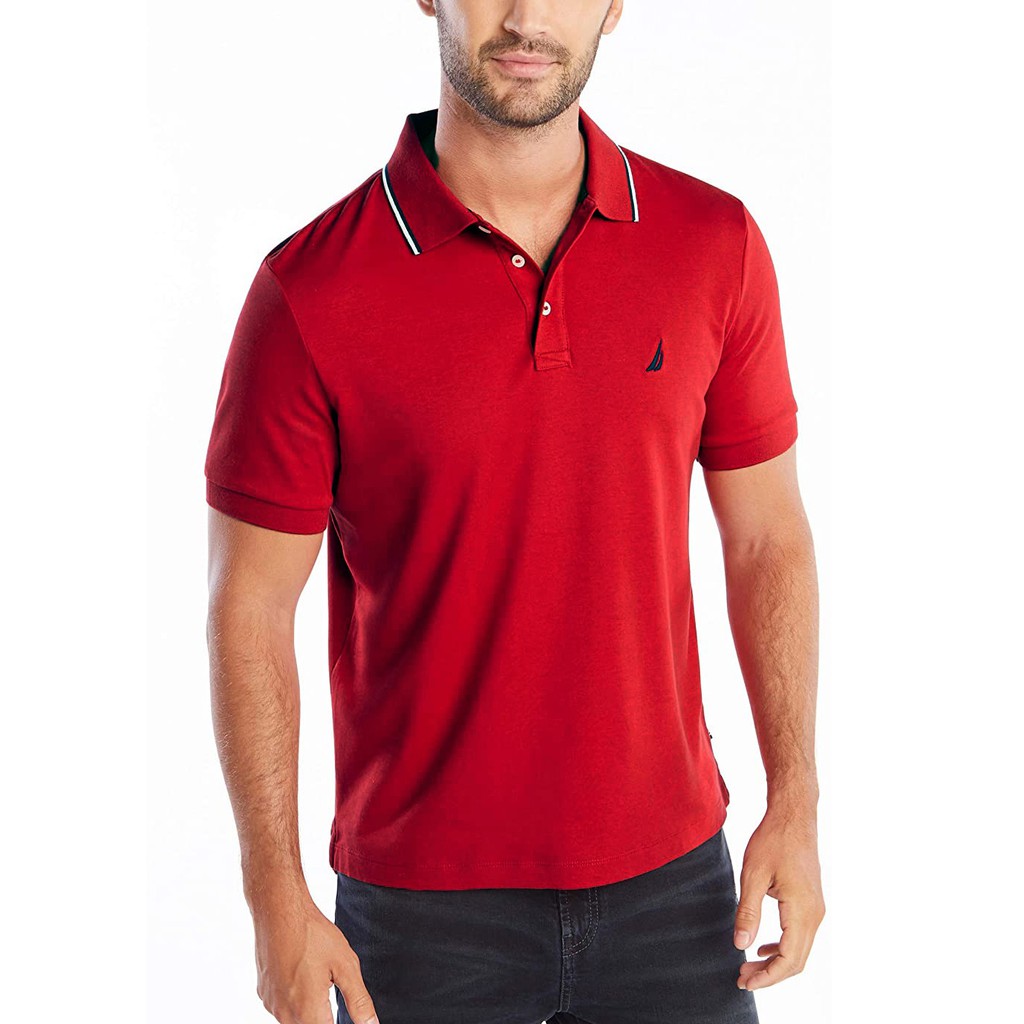 FO76 SHOP KHO HÀNG HIỆU XUẤT DƯ - NAUTICA - ÁO THUN POLO NAM CLASSIC FIT COTTON MỀM MÀU ĐỎ CỔ VIỀN ĐEN TRẮNG - K72860