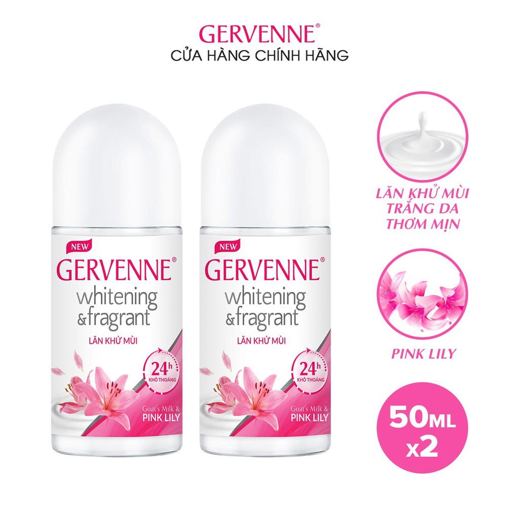 [Mã COSBDAG5 giảm 8% đơn 150k] Combo 2 Lăn khử mùi trắng da Gervenne Pink Lily 50ml/chai