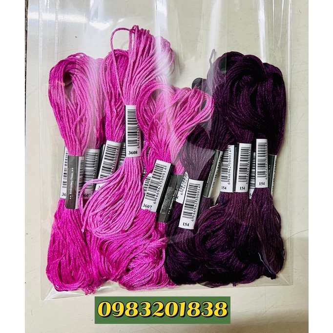 Chỉ thêu cotton, thêu tranh chữ thập, mã từ 700 đến 799 theo bảng màu DMC