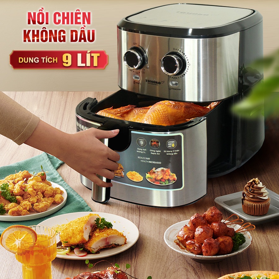 Nồi chiên không dầu 8 Lít Cảm Ứng - Núm Vặn Cơ - Công Suất Lớn Đa Chức Năng - Món ngon tốt cho sức khỏe