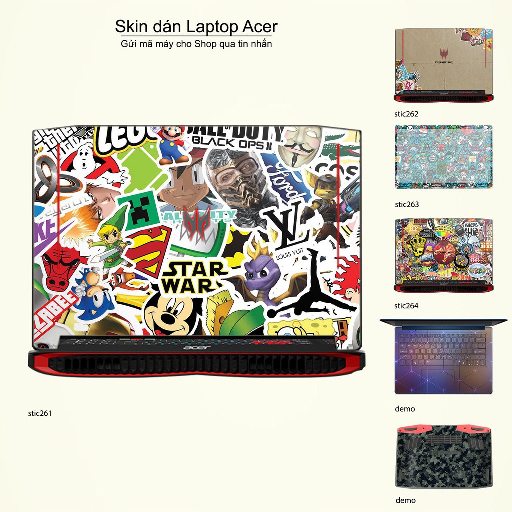 Skin dán Laptop Acer in hình sticker bomb _nhiều mẫu 2 (inbox mã máy cho Shop)