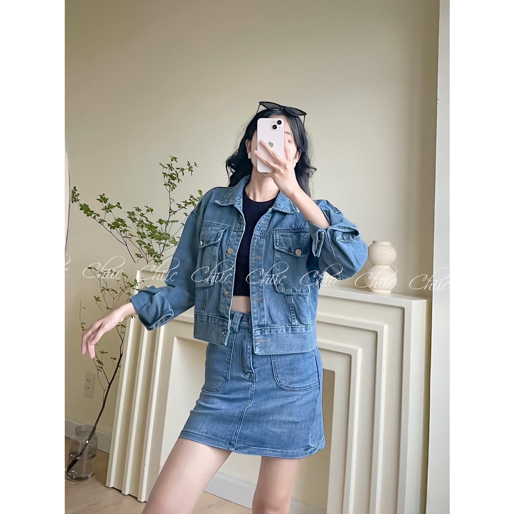Chân váy jean 2 nắp túi xinh chất jean mềm - MS108