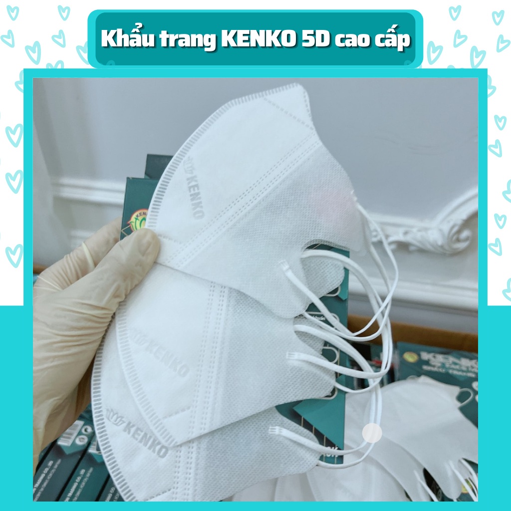 Combo 5 Hộp 50 Khẩu trang 5D KENKO kháng khuẩn, khẩu trang KENKO 5D màu trắng dành cho người lớn