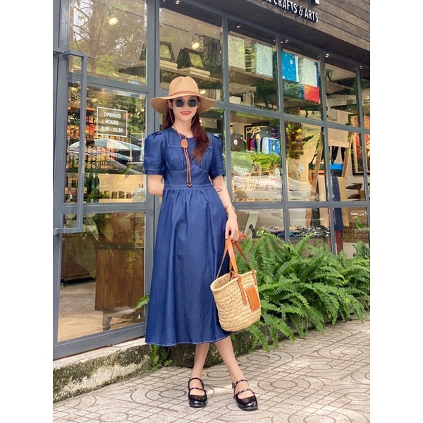 𝐃𝐞𝐧𝐢𝐦 𝐃𝐫𝐞𝐬𝐬 𝟎𝟏- Đầm Denim Xoắn Khoét Lưng