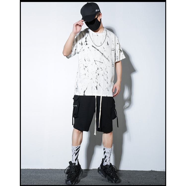 【2 Colors】M-2XL Oversized Tshirt Couple Shirts Chinese Style Short-sleeved Men's Chao Brand Summer Printing Fashion T-shirt Ins Loose Leisure T-shirt