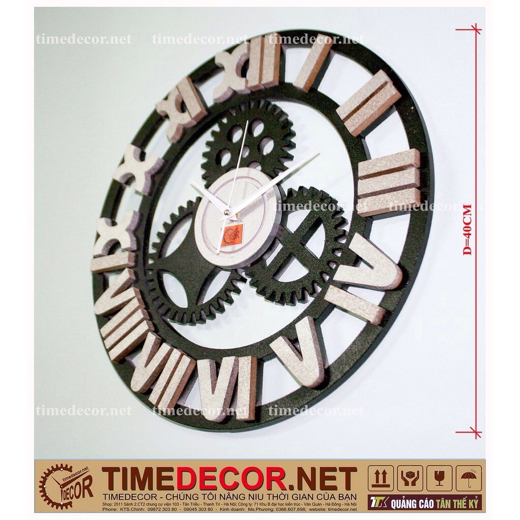 Đồng hồ treo tường 3D Retro la mã nhũ đen bạc Mã RD40LM-Bạc