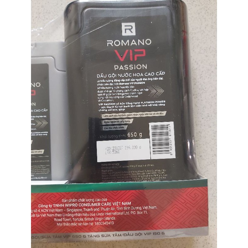 Dầu gội hoặc Sữa tắm cao cấp Romano Vip 650g