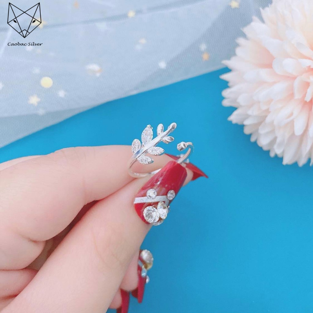 Nhẫn Bạc Nữ Cao Cấp CaoBac Silver Mặt Nhẫn Bạc Đính Đá Thiết Kế Hình Lá Ổ Đá Hở Phong Cách Hợp Làm Quà Tặng Lịch Sự