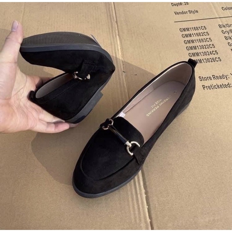 Giày Loafer Nữ Da Lộn Đế Bệt Mũi Tròn, Giày Lười, Giày Búp Bê, Giày Moca Nữ DOROTHY PER.KINS - LITTLE KOREA