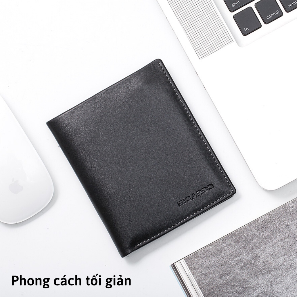 Ví Nam Da Bò Thật Đẳng Cấp Ricardo, Bóp Nam Da Kiểu Dáng Đứng Đựng Card,Đựng thẻ,Có Hộp Làm Quà Tặng - V102