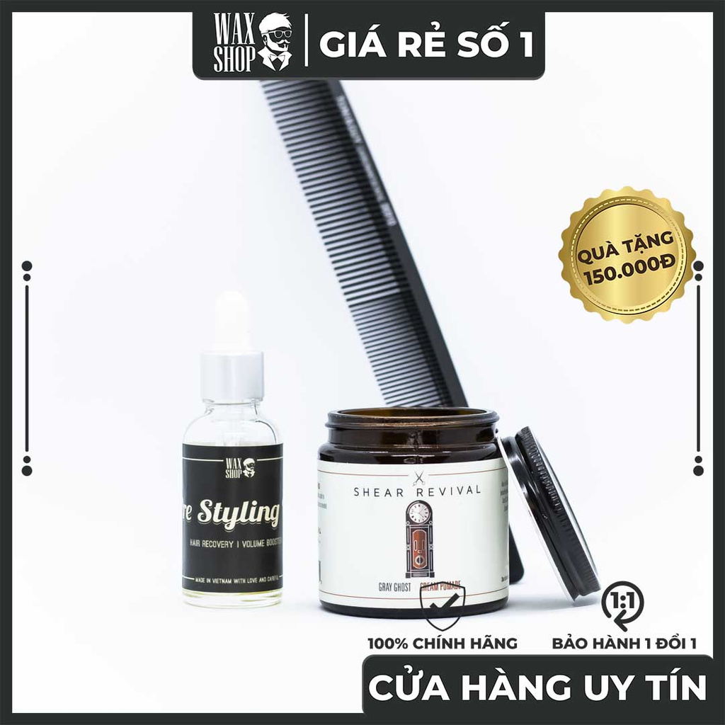 Sáp Vuốt Tóc Gray Ghost Cream Pomade⚡[Chính Hãng]⚡ Siêu Giữ Nếp tới 24 Tiếng, Tặng Kèm Pre-Styling Oil và Lược Sấy