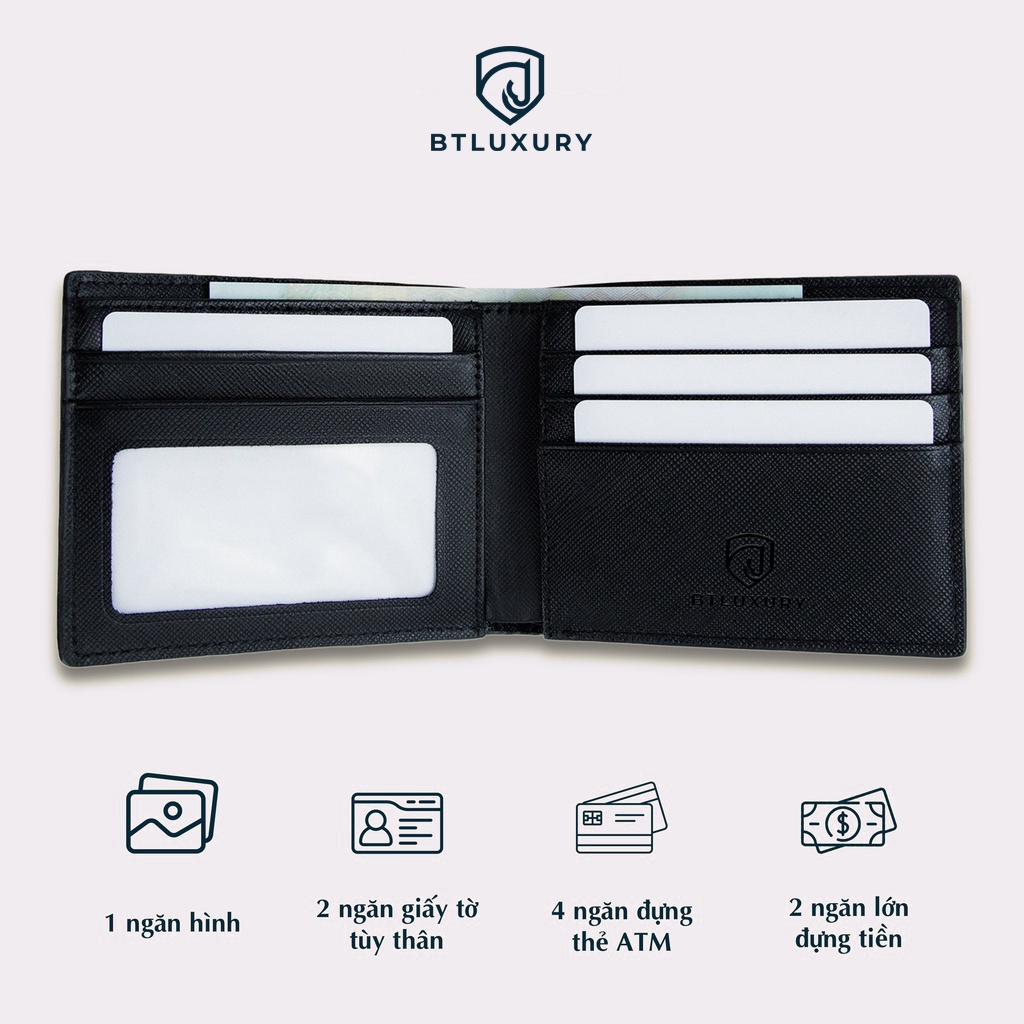 Ví nam mini nhỏ gọn COSMOS thiết kế trẻ trung chất liệu da bò saffiano cao cấp thương hiệu BTLUXURY