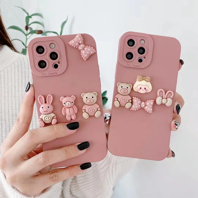 Ốp Điện Thoại Tpu In Hình Gấu Hồng Thắt Nơ Cho iPhone 13 Pro Max 12 Pro Max 11 X Xr Xs Max Xr 8 7 Plus