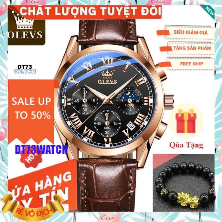 Đồng hồ đeo tay nam OLEVS 2871 chống nước,chống xước, cao cấp,có dạ quang,dây da,thời trang,mặt tròn