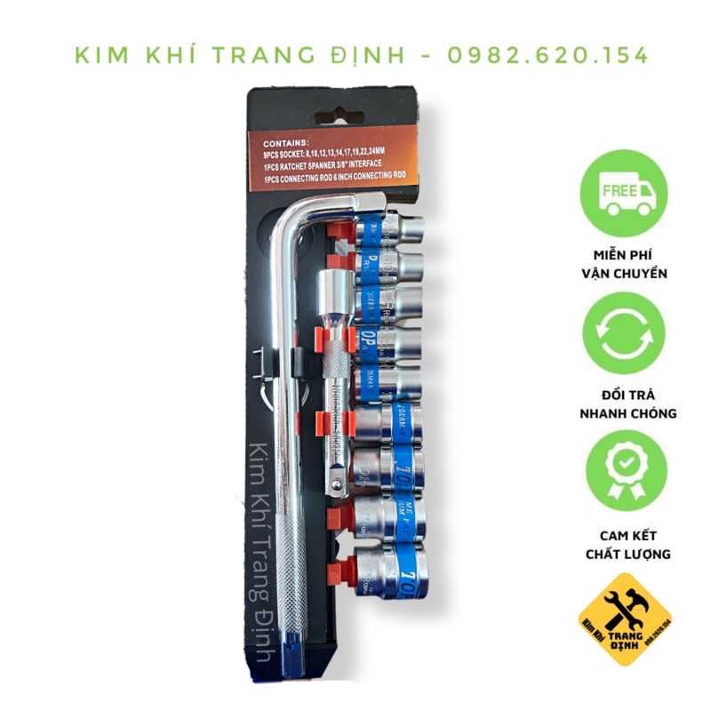 Bộ tuýp khẩu 11 chi tiết 8-24mm tay L 1/2 inch kèm nối khẩu