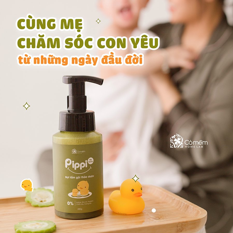 Bọt Tắm Gội Thảo Dược Pippi Cho Bé Yêu Không Cay Mắt Cỏ Mềm 250g