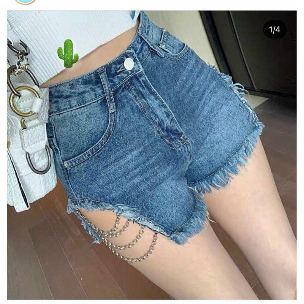 QUẦN SHORT JEAN ĐÍNH XÍCH 2 BÊN HÔNG CẠP CAO MẪU MỚI
