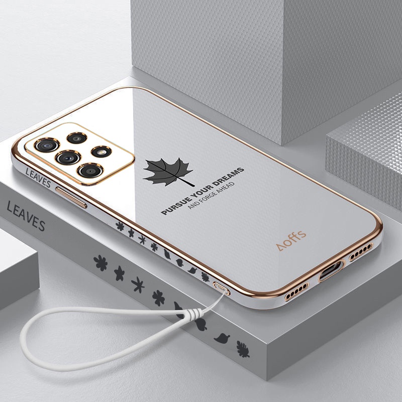 Ốp Điện Thoại Mềm Mạ Điện Hình Lá Phong Kèm Dây Đeo Cho Samsung Galaxy A24 4G A34 A54 A23 A33 A73 A53 5G A14 5G A04s A13 5G FY