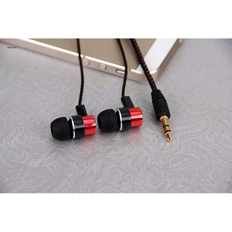 1 tai nghe nhét tai có dây bện bằng kim loại thời trang cho MP3