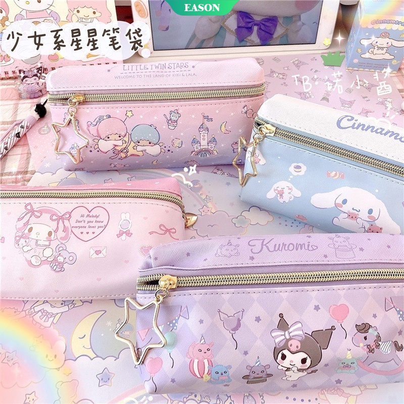 Sanrio Túi Đựng Bút Chì Hai Ngăn Có Khóa Kéo In Hình Hello Kitty My Melody Dễ Thương Sức Chứa Lớn Cho Nữ