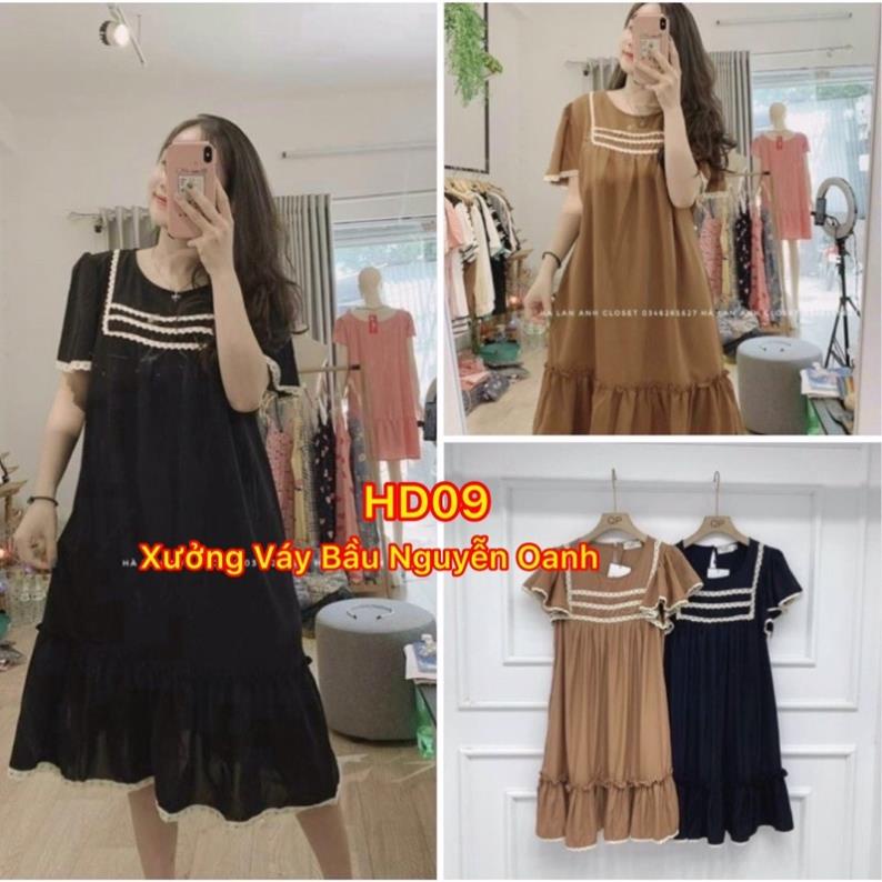 Đầm Bầu Váy Bầu Mùa Hè Dáng Suông Đuôi Cá Phối Ren Phong Cách Dễ Thương Nữ Tính Đi Chơi Dự Tiệc feezsai 40-75Kg -HD25