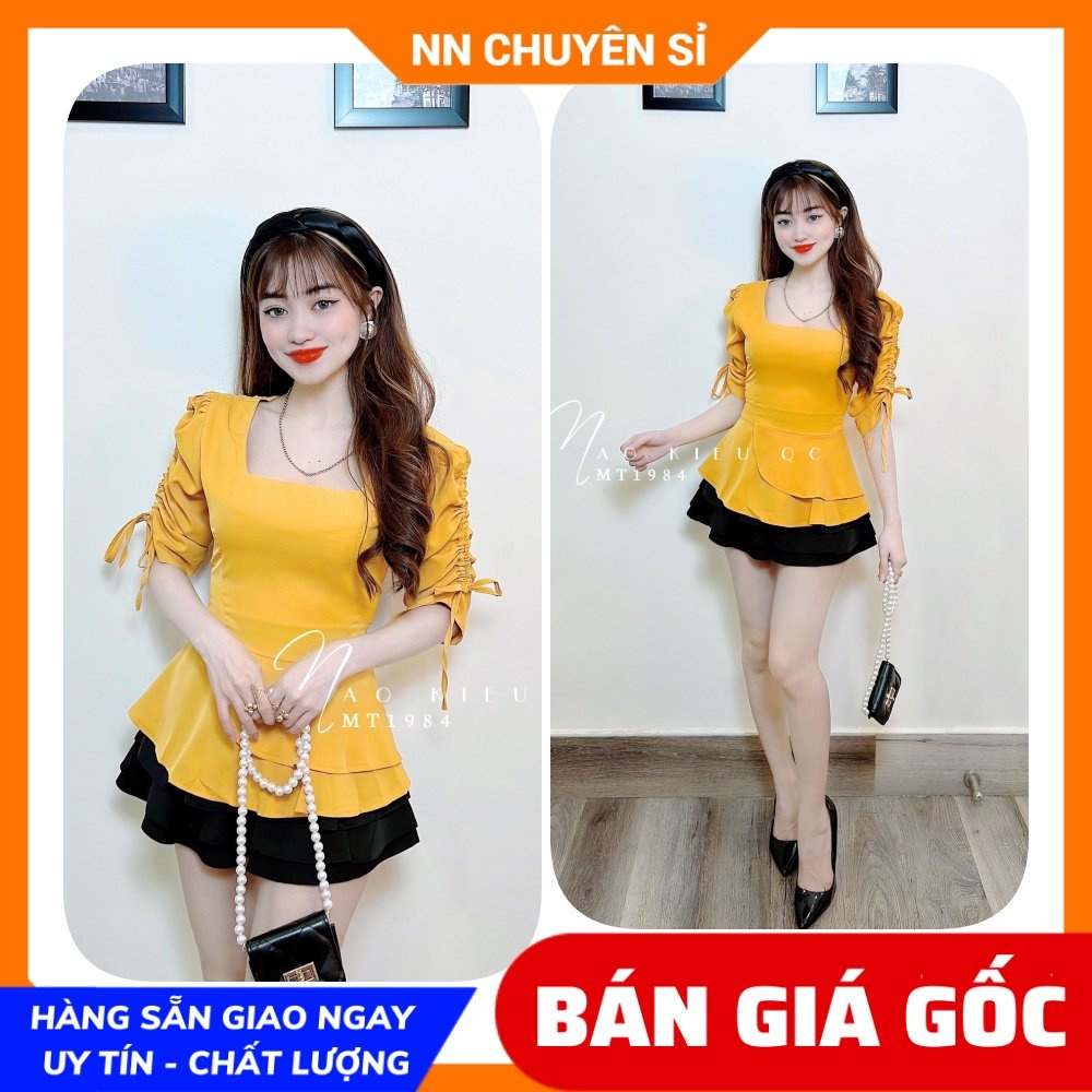 Áo kiểu công sở nữ đơn giản chất vải mềm mịn mát phối tầng tay rút dây dễ thương MT1984