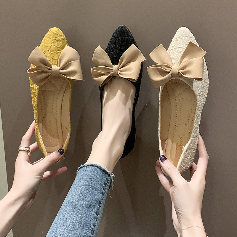 Giày Búp Bê Mũi Nhọn Phối Nơ Thời Trang 2021 Cho Nữ