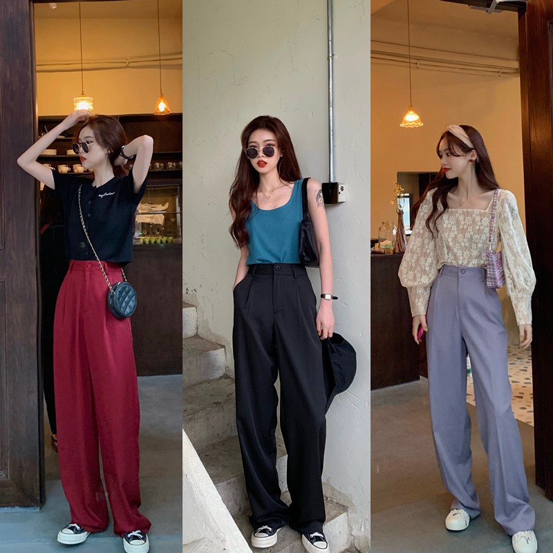Quần Dài Nữ Ống Rộng Lưng Cao Thời Trang Cá Tính