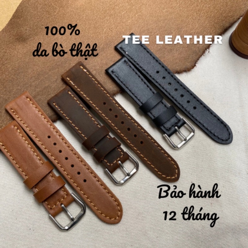 Dây đồng hồ da bò Thật size 18mm 20mm 22mm 24mm, nhiều màu - TEE LEATHER