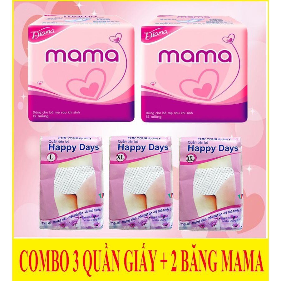 COMBO 2 BĂNG VỆ SINH MAMA VÀ 3 GÓI QUẦN LÓT GIẤY MẶC 1 LẦN