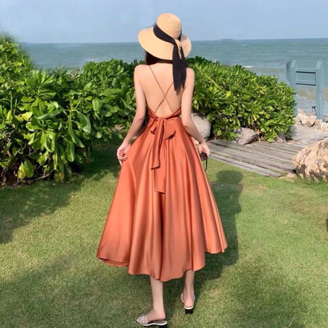 {order15-16 ngày}Váy maxi đi biển buộc nơ eo | BigBuy360 - bigbuy360.vn