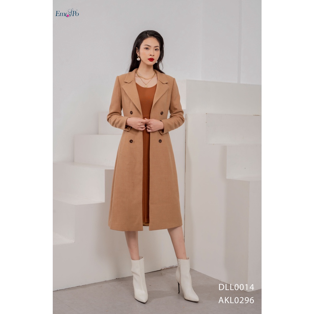 Áo khoác dạ cổ bẻ túi 2 bên kèm đai eo rời Emspo AKL0294