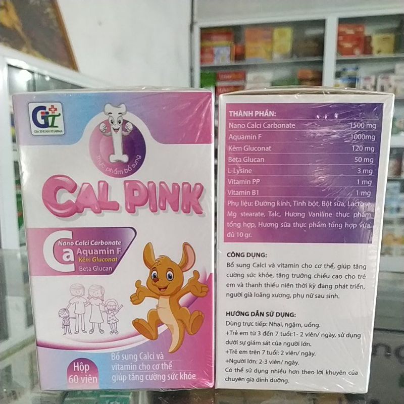 Combo 2hộp Viên Canxi nhai Cal Pink  hàm lượng cao cho trẻ và người lớn -bổ sung vitamin tăng đề khán.g