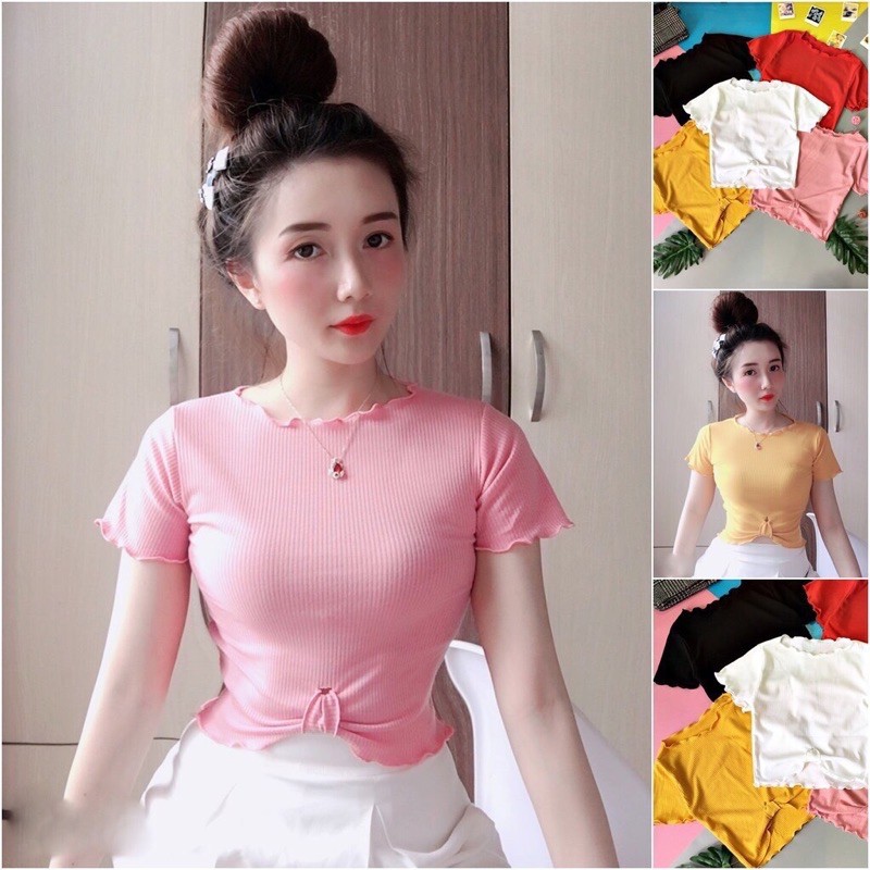 áo thun hotgirl tay ngắn vắt eo 40k 35-50kg