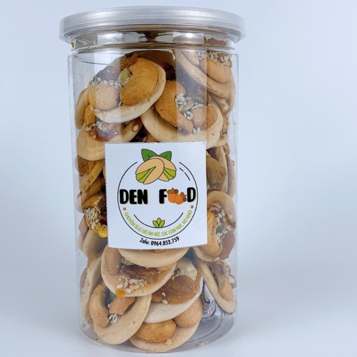 Bánh đồng tiền mix hạt dinh dưỡng hủ 300gr - Đồ ăn vặt Denfood