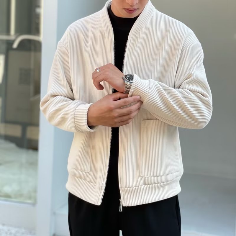 Áo Khoác Cardigan Cổ Đứng Có Khóa Kéo Phong Cách Nhật Bản Thời Trang Thu Đông Cho Nam Size M-3XL