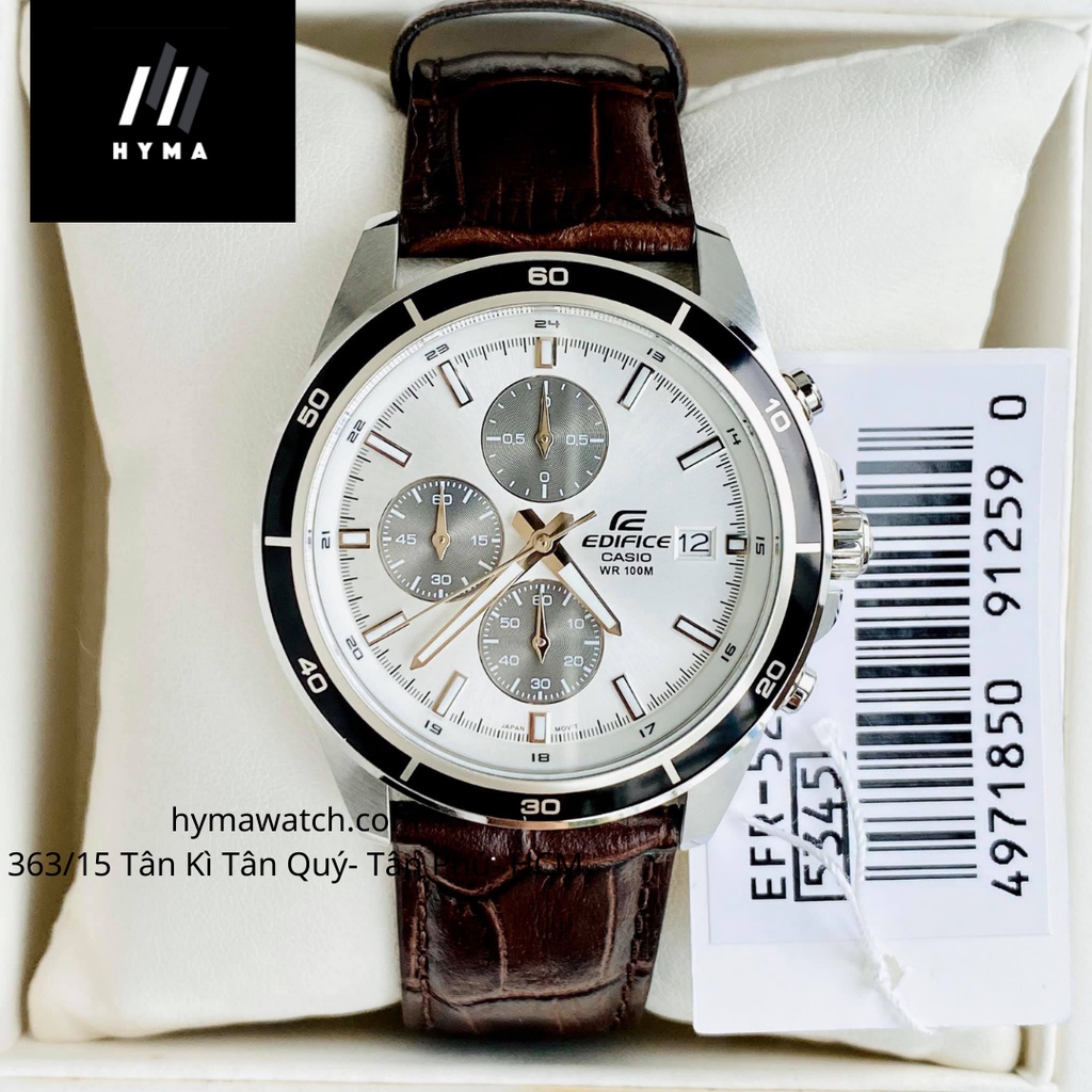 Đồng hồ nam dây da thể thao chính hãng Casio Edifce EFR 526L-7AV Mặt trắng chống nước 100 mét Bảo hành 1 năm Hyma watch