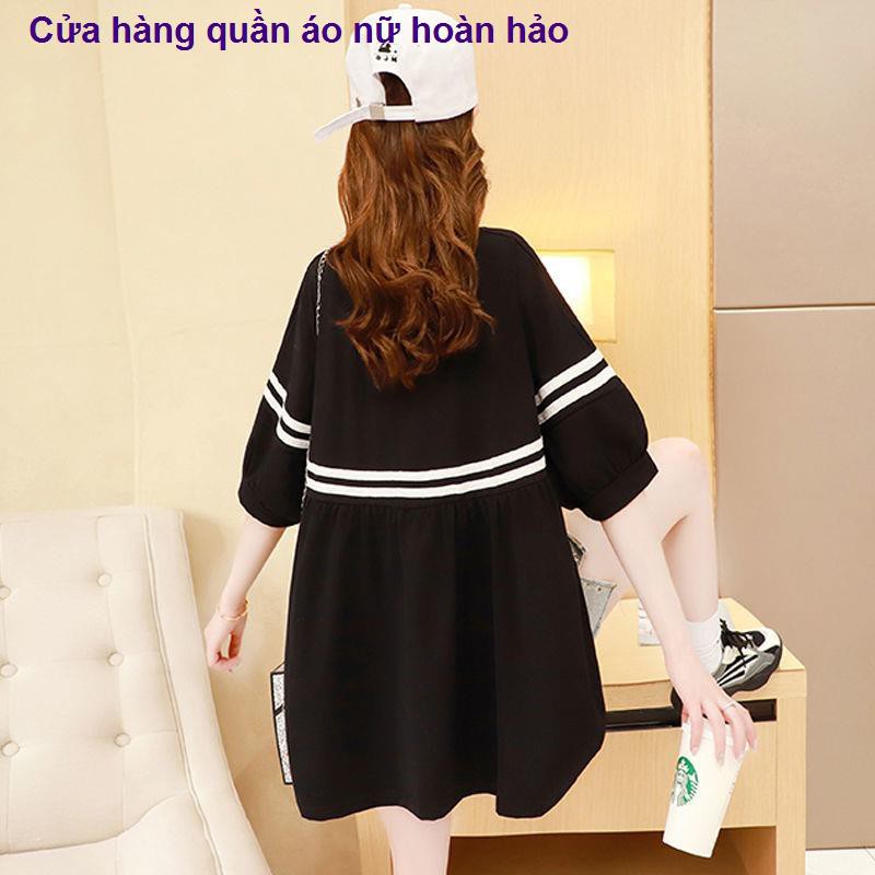 áo nữcotton mùa hè váy bà bầu mẫu thời trang ngắn lưới a-line màu đỏ kiểu phương tây nhỏ, rộng rãi