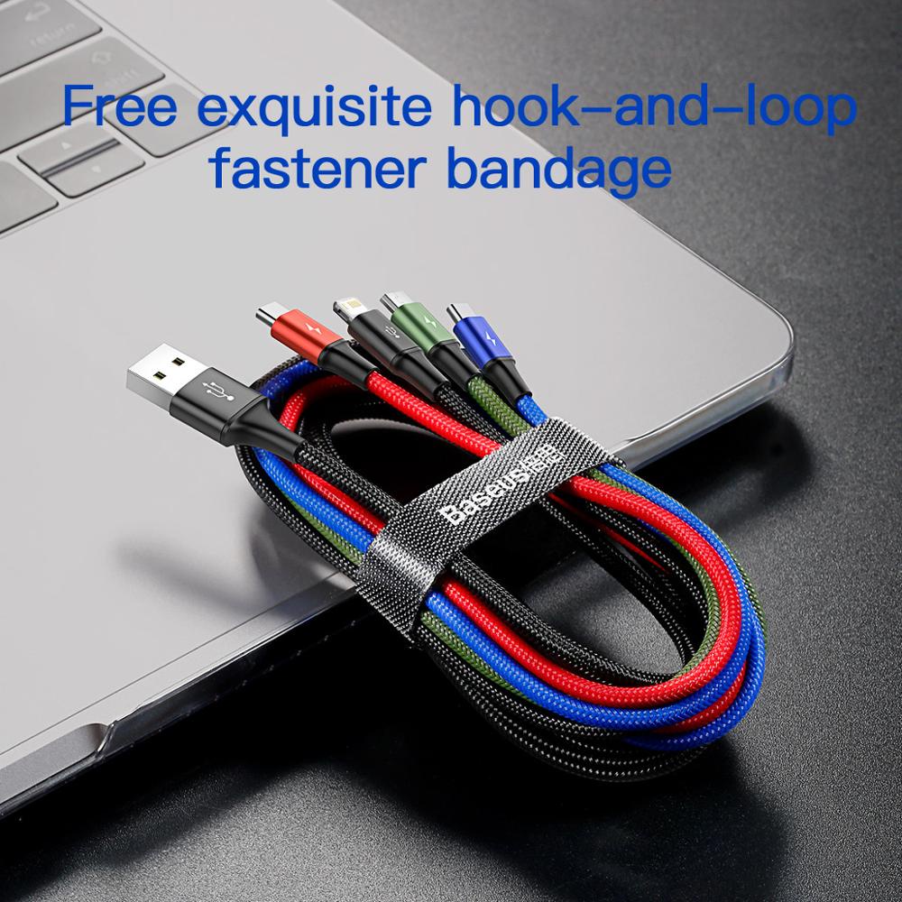 Dây Cáp Sạc USB Loại C Baseus 4 Trong 1 Dành Cho iPhone 11 Pro Max 3 Trong 1 Samsung Xiaomi Note 8 Pro Micro USB