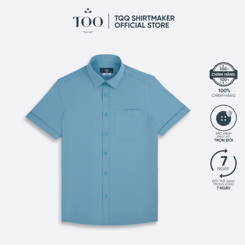 Áo sơ mi nam ngắn tay TQQ K512CB màu xanh ngọc thanh lịch dáng Slimfit hiện đại chất liệu thấm hút mồ hôi