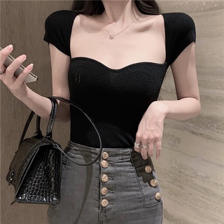 Áo len mỏng cho nữ cổ vuông sexx cộc tay