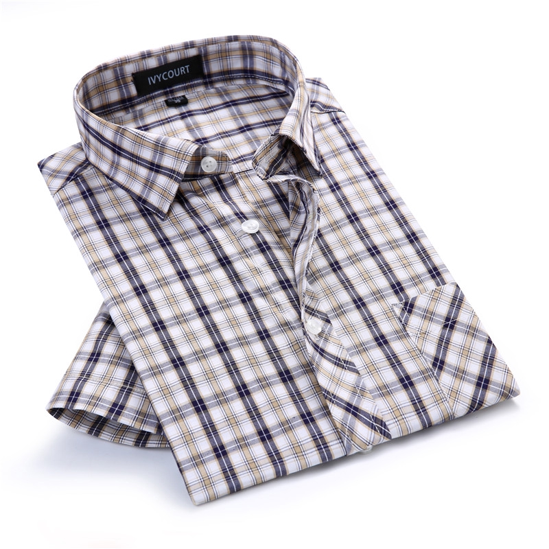 Áo sơ mi lụa lạnh ngắn tay sọc ca rô thời trang nam | BigBuy360 - bigbuy360.vn