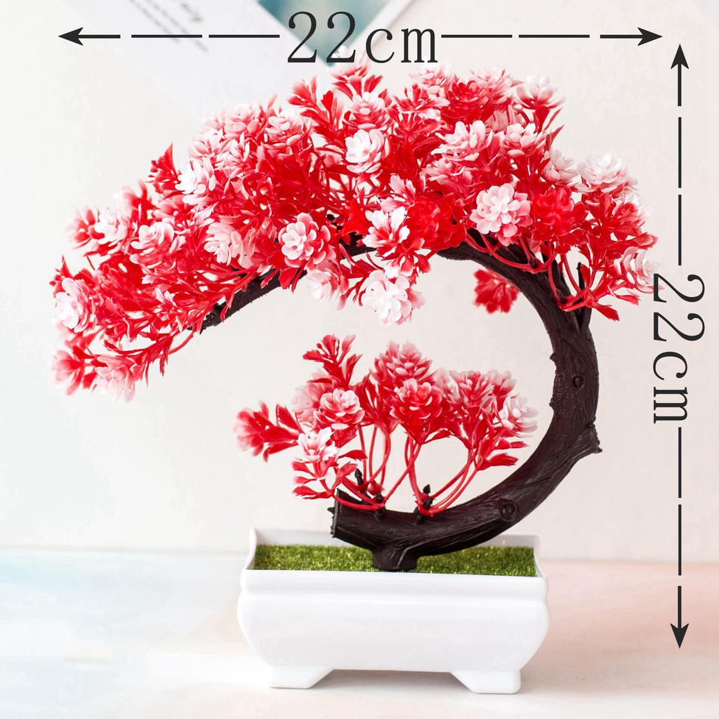 CÂY GIẢ BONSAI dáng trái tim hoa NGÂU ĐIỂM -  Chậu cây hoa Phú Quý Cát Tường, trang trí, đề bàn ngày Tết sum vầy