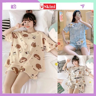 Bộ ngủ nữ pijama cộc tay chất thun cotton hoạt hình hot 2021 BN21