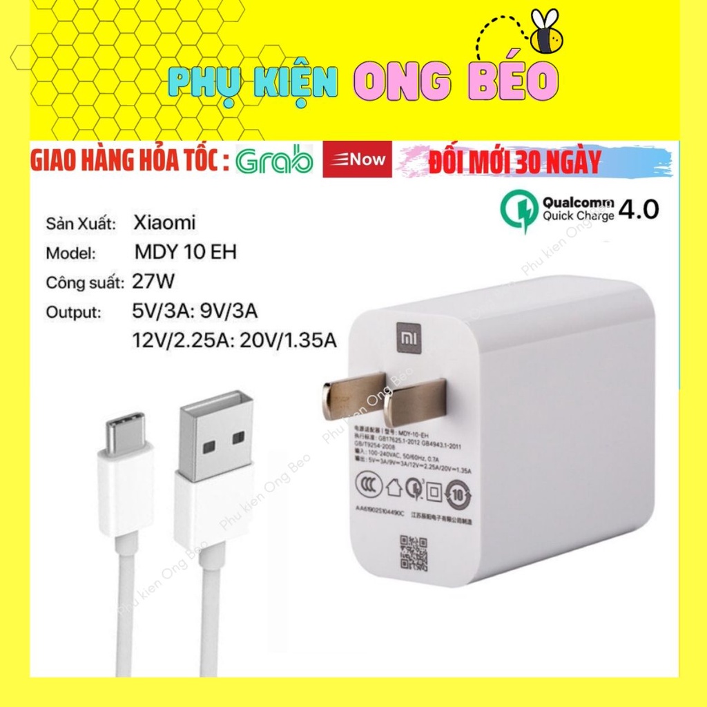 Bộ sạc Xiaomi 27w, cốc sạc nhanh, cáp sạc chân typec sạc nhanh Quick charge 4.0 cho mọi loại điện thoại - phukien_ongbeo