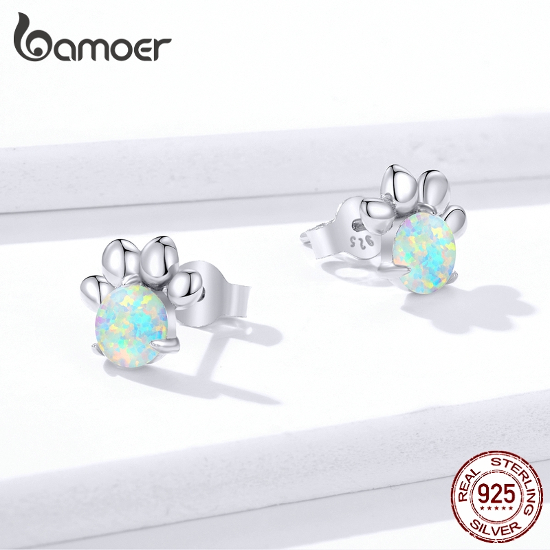 Khuyên tai Bamoer BSE346 bằng bạc 925 hình dấu chân thú cưng thời trang cho nữ
