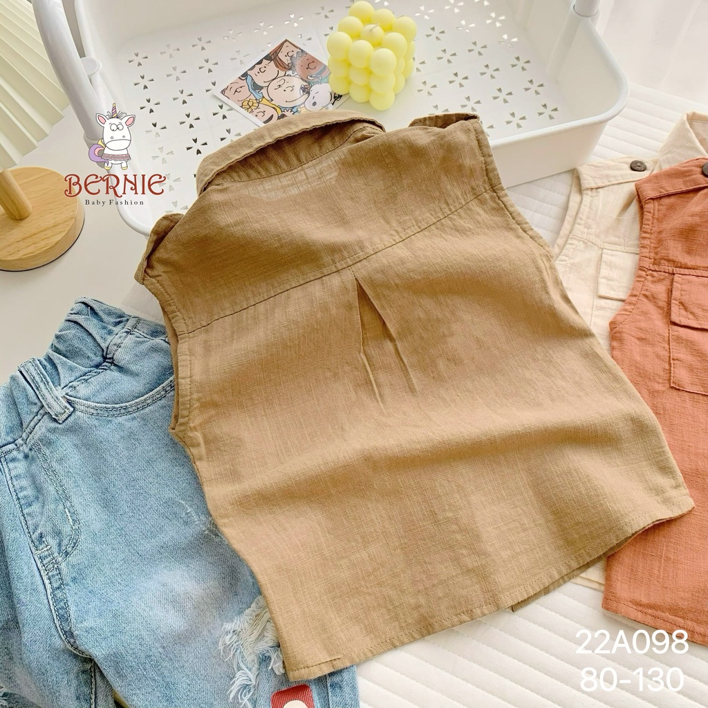 Áo gile sơ mi cho bé trai, áo sơ mi cổ đức không tay cá tính cho bé