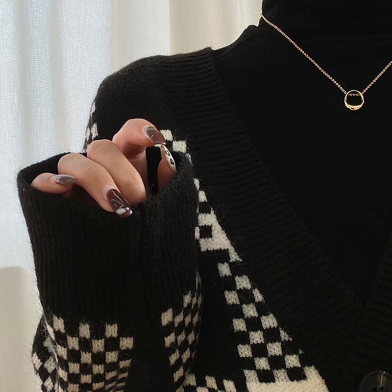Áo cardigan len nữ Quảng châu họa tiết ô vuông bàn cờ màu đen basic mới nhất thu đông 2022 hot tiktok douyin kozoda AC41