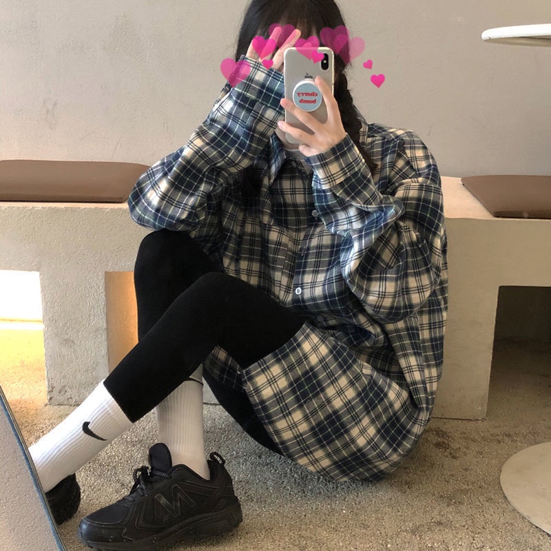 Áo Sơ Mi Kẻ Caro Dài Tay Dáng Rộng Nam Nữ Màu Mới Ulzzang